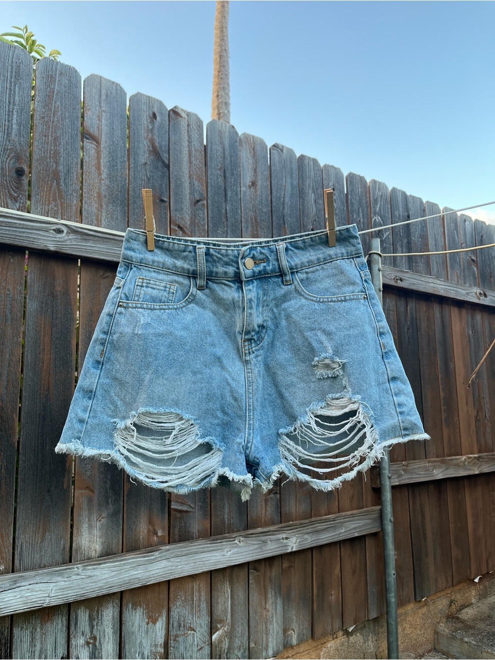 Tiger Mist Blue Distressed Jean Shorts